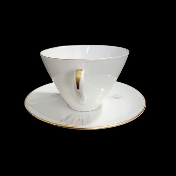 Edelstein Bavaria 21540 Cup & Saucer Set of 4 MCM Starburst Gold Trim - Picture 5 of 8